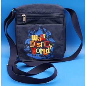 Disney World‎ Crossbody Bag Navy Nylon Embroidered - Small Size 7" x 8"